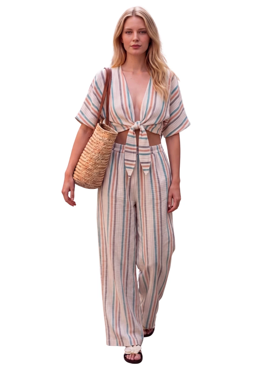 MÜSLİN KUMAŞ %100 PAMUK PANTOLON BOLERO TAKIM - BEYAZ